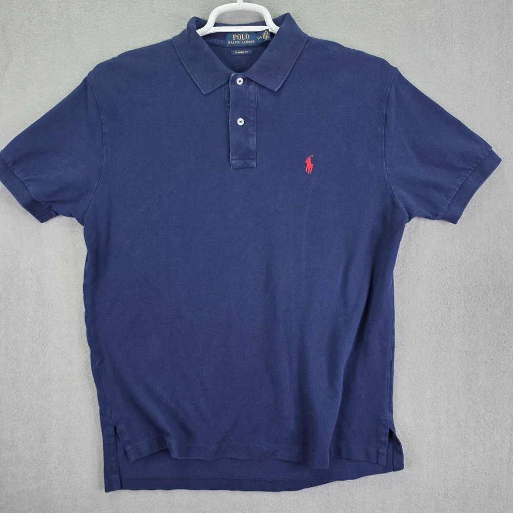 Polo Ralph Lauren Shirt Mens Large Blue Classic Fit Short Sleeve Pique Polo L